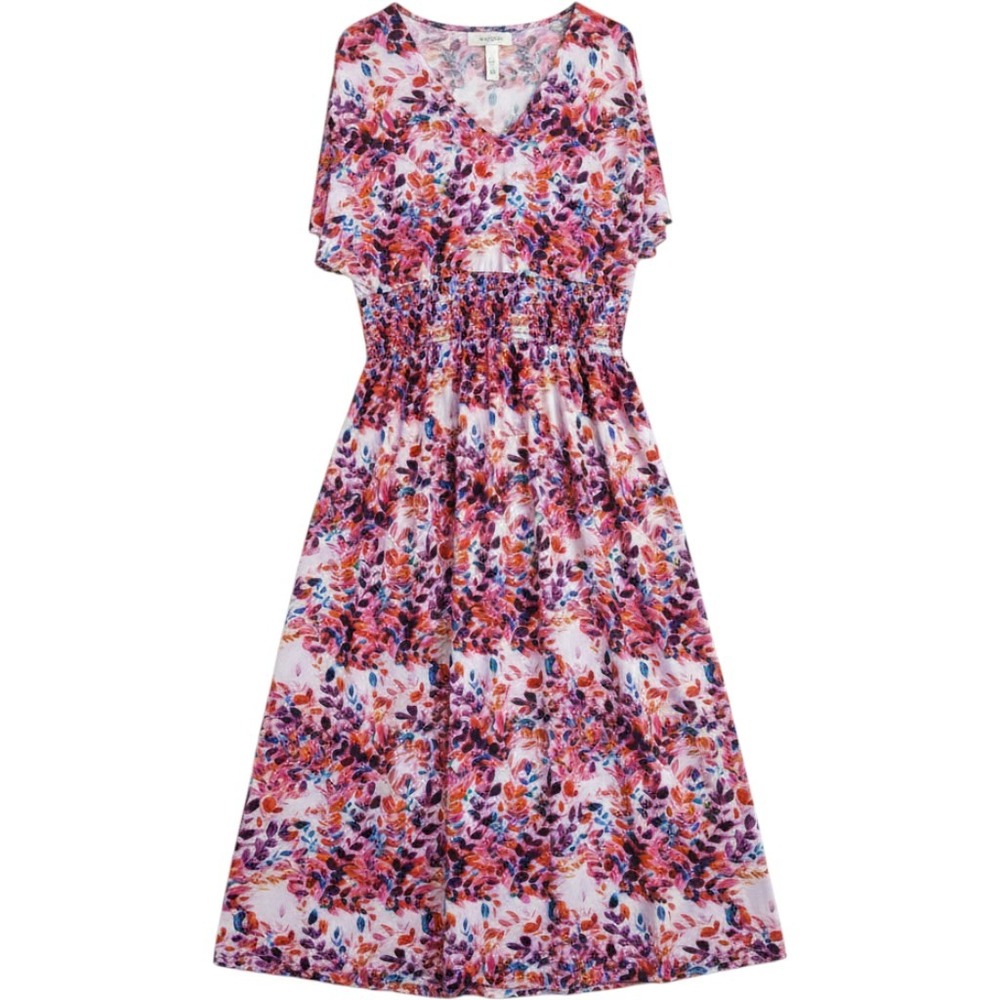 Lildy Womens Floral Tassel Tie Back Maxi Dress Pink Purple Smocked Waist L-XL - Picture 2 of 7